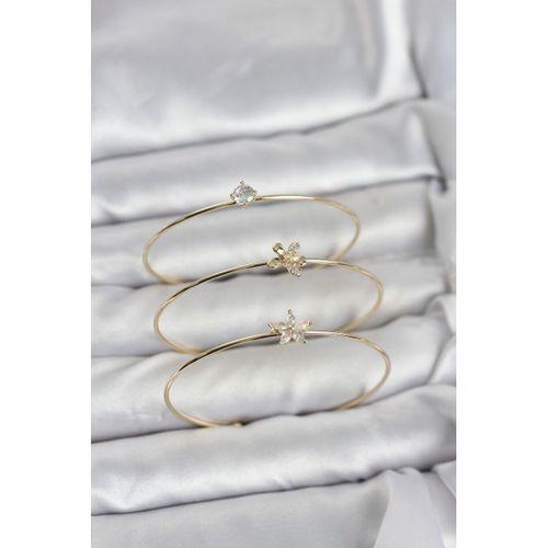 Gold Renk Zirkon Taşlı Pirinç 3'lü Kadın Bileklik Kombini