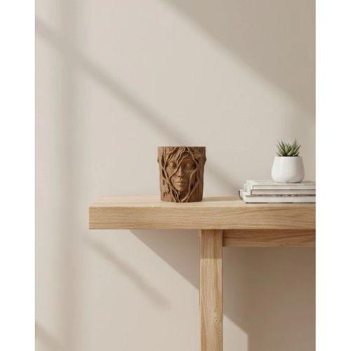 3d Doğal Ahşap Görünümlü Yüz Detaylı Dekoratif Vazo Sanat Tasarım