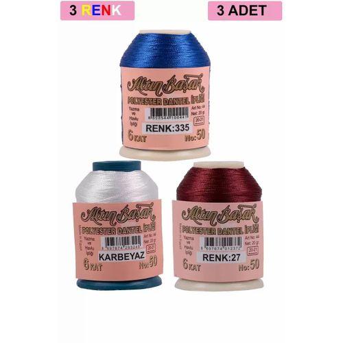 3 Adet Altınbaşak Oya ve Dantel İpi 20 gr - Royaleks - No: K.BEYAZ - 027 - 335