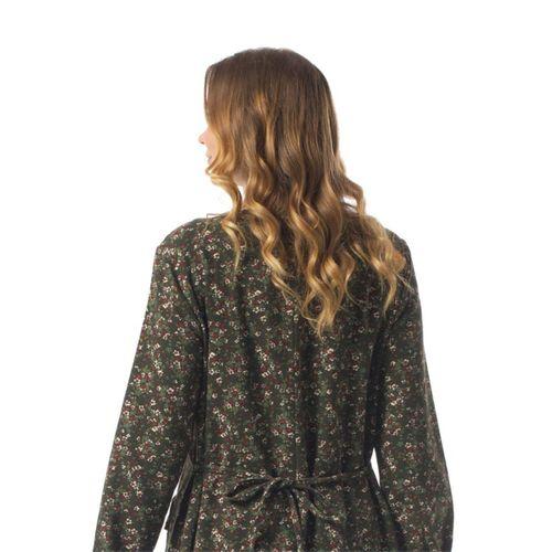 Uzun Kol Eleni Pazen Menekşe Desen Kışlık Uzun Elbise Yeşil Ysl