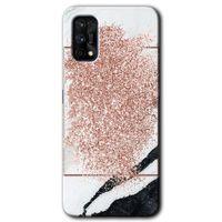 MRCİLETİSİM Realme 7 Pro Kılıf Baskılı Kapak - Simli Mermer + 5D Tam Kaplayan Cam