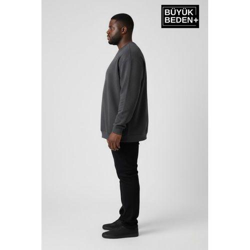 Erkek Büyük Beden Bisiklet Yaka Kollar ve Etek Ribanalı İnce Sweatshirt SPR26BSW956