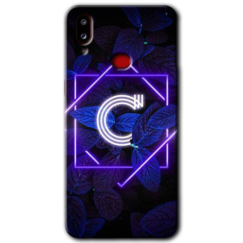 Samsung Galaxy A10s Kılıf HD Desen Baskılı Arka Kapak + Temperli Cam - Dark Neon Yaprak C Harfi