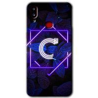 Samsung Galaxy A10s Kılıf HD Desen Baskılı Arka Kapak + Temperli Cam - Dark Neon Yaprak C Harfi