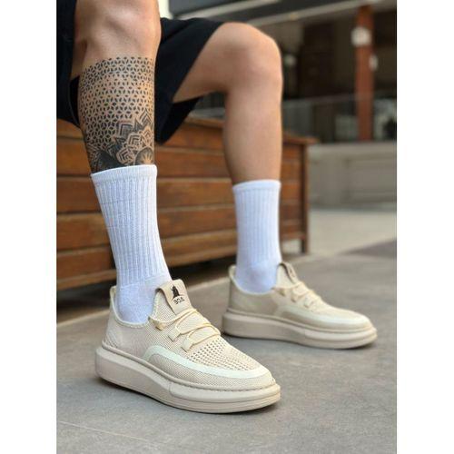 BA0375 Özel Örme Triko Tarz Krem Renk Spor Ayakkabı