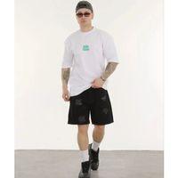 Unisex Bisiklet Yaka Baskılı Oversize T-Shirt - Beyaz