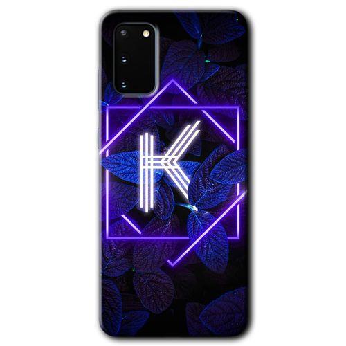 Potkal Hediye Fabrikası Samsung Galaxy S20 Kılıf HD Desen Baskılı Arka Kapak - Dark Neon Yaprak K Harfi