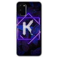 Potkal Hediye Fabrikası Samsung Galaxy S20 Kılıf HD Desen Baskılı Arka Kapak - Dark Neon Yaprak K Harfi