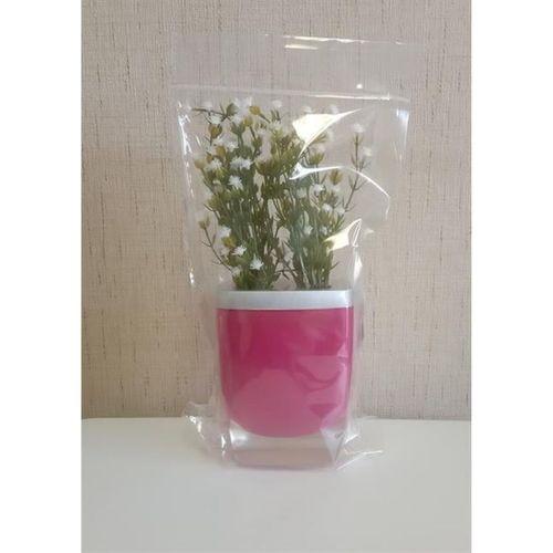 2 Adet Vazo Dahil,Vazoda Çiçek,Beyaz Yapay Çiçek,Vazo Dekoratif Gri Pembe Poliresin 8X4X16Cm