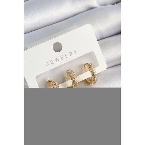 Pirinç Zirkon Taşlı Yıldız Model Gold Renk 3'lü Çift Kadın Küpe Set