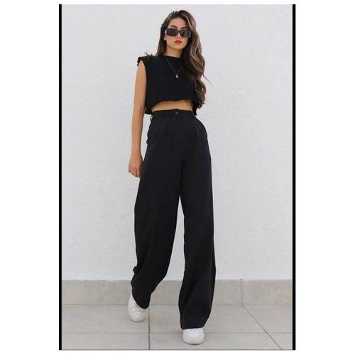 Kadın Yüksek Bel Cepli Ithal Krep Pantolon