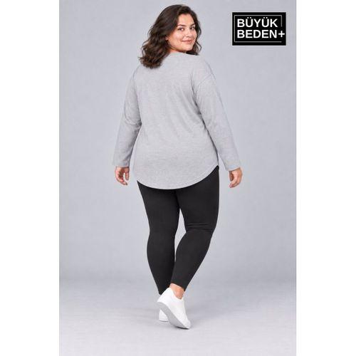 Süperlife Kadın Büyük Beden Bisiklet Yaka Süprem İnce Uzun Kollu Oval Etek Tişört SPR26BTSK943