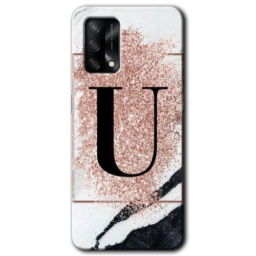 Potkal Hediye Fabrikası Oppo A74 Kılıf HD Desen Baskılı Arka Kapak - Pembe Mermer Desenli U Harfi