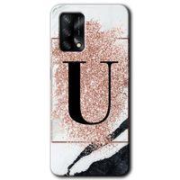 Potkal Hediye Fabrikası Oppo A74 Kılıf HD Desen Baskılı Arka Kapak - Pembe Mermer Desenli U Harfi