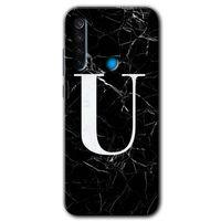 Xiaomi Redmi Note 8 Kılıf Kapak - Siyah Mermer Desenli Ü Harfi +Hayalet Ekran Yandan Gözükmez