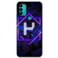 General Mobile GM 21 Plus Kılıf HD Desen Baskılı Arka Kapak + Temperli Cam - Dark Neon Yaprak H Harfi