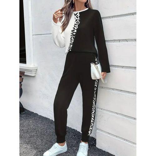 Kadın Uzun Kollu Bisiklet Yaka çift Renkli Viskon Iki Iplik Bluz Ve Pantolon Ikili Takım