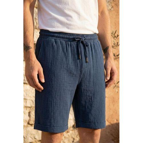 Hafif ve Rahat Duble Paça Müslin Erkek Şort - Lacivert
