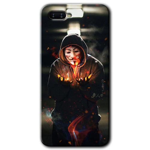 Oppo Rx 17 Neo Kılıf HD Desen Baskılı Arka Kapak + Temperli Cam - V for Fire