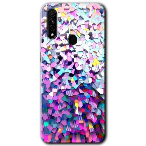 OPPO Oppo A31 Kılıf HD Desen Baskılı Arka Kapak + Temperli Cam - Mosaic Fragments Colorfull