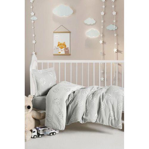 Kanz Jakarlı Müslin Bebek Nevresim Takımı Knz-013 Bear Gri