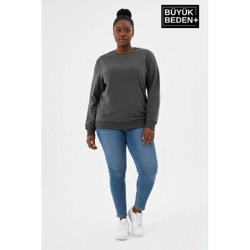 Kadın Büyük Beden Bisiklet Yaka Kollar ve Etek Ribanalı İnce Sweatshirt SPR26BSWK956