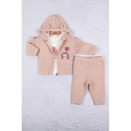 Kirpi Nakışlı % 100 Pamuk 3'lü Kız Bebek Takım