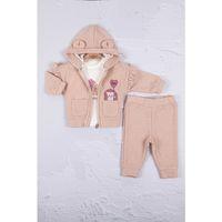 Kirpi Nakışlı % 100 Pamuk 3'lü Kız Bebek Takım