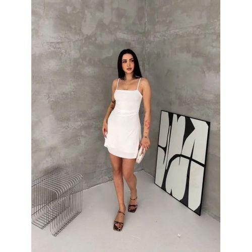 Askılı Şifon Mini Elbise Drapeli Bel Vücuda Oturan Yazlık Şık - Beyaz