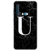 Potkal Hediye Fabrikası Samsung Galaxy A9 2018 Kılıf HD Desen Baskılı Arka Kapak - Siyah Mermer Desenli Ü Harfi