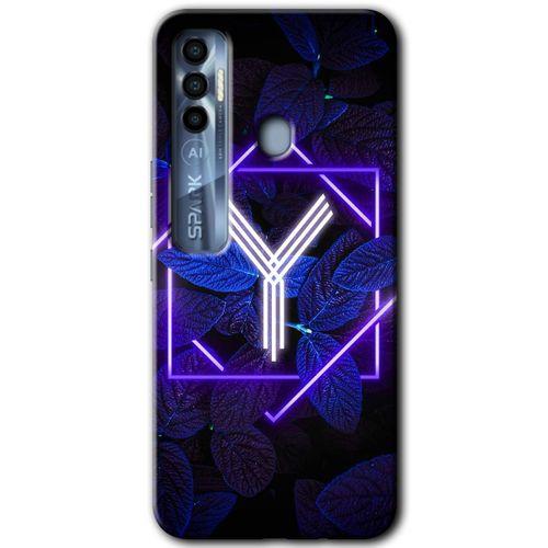 Tecno Spark 7 Pro Kılıf HD Desen Baskılı Arka Kapak - Dark Neon Yaprak Y Harfi