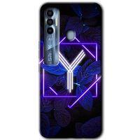 Tecno Spark 7 Pro Kılıf HD Desen Baskılı Arka Kapak - Dark Neon Yaprak Y Harfi