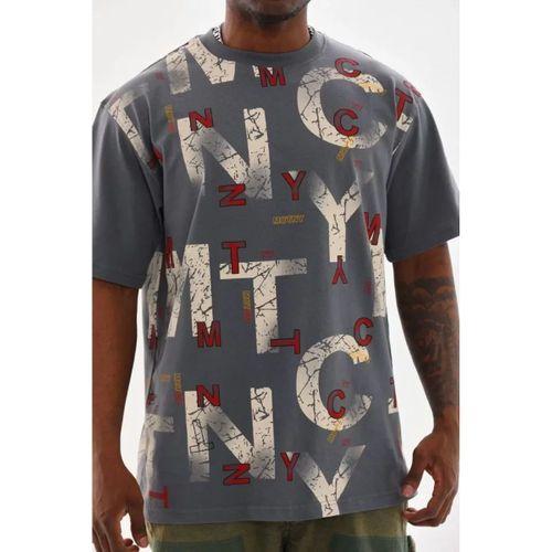 Unisex Baskılı Oversize T-Shirt - Füme