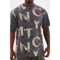 Unisex Baskılı Oversize T-Shirt - Füme