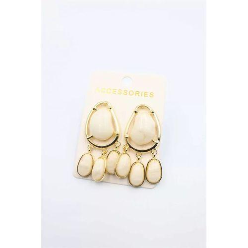 Taşlı Küpe - Krem