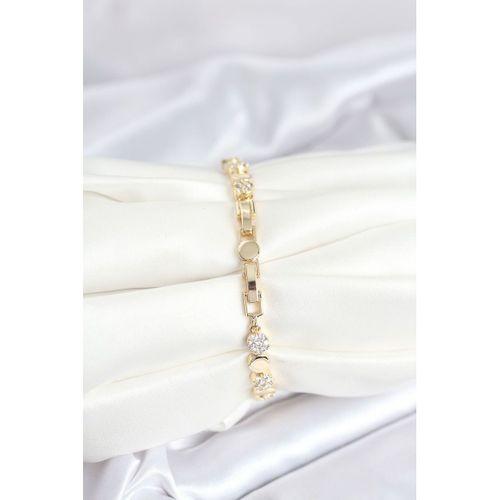 Pirinç Gold Renk Nokta Model Zirkon Taşlı Kadın Bileklik