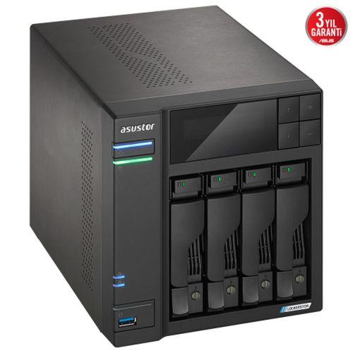 ASUSTOR AS6704T, 4Gb DDR4 Ram, 4 Yuvalı (4x22TB Destek), 4xM.2, PCI-e, 2x2.5GbE Network, 2xUSB 3.2, Tower NAS (Yedekleme) Cihazı
