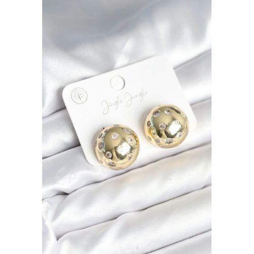 Pirinç Gold Renk Zirkon Taşlı Kadın Küpe