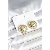 Pirinç Gold Renk Zirkon Taşlı Kadın Küpe