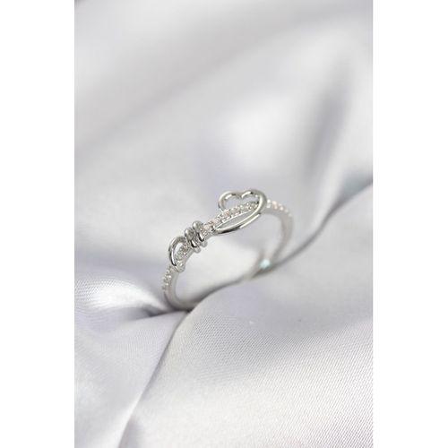 Sarmal Kalp Model Zirkon Taşlı Gümüş Renk Kadın Yüzük