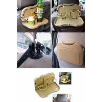 Araç İçi Koltuk Arkası Katlanabilir Bardak Tutuculu Bej Tepsi