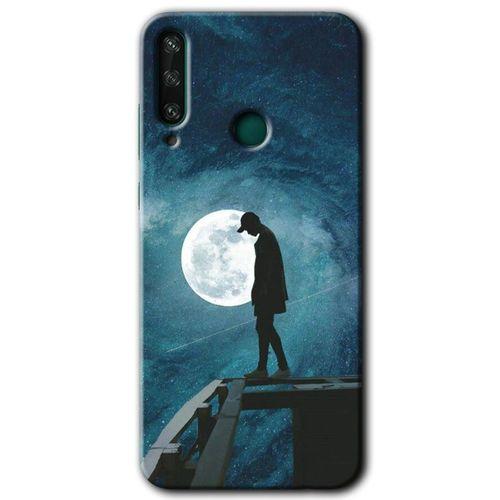 MRCİLETİSİM Huawei Y6P Kılıf HD Desen Baskılı Arka Kapak + Temperli Cam - Dolunay Yalnızlık