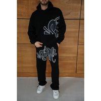 Erkek Kapüşonlu Eşofman Takım Graffiti Baskılı Oversize Rahat Kalıp, Kanguru Cepli, Streetwear Tarzında Premium Ürün 3 Iplik Pamuklu - Siyah