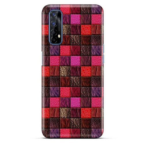 Oppo Realme 7 Kılıf Patchwork (22) Tam Koruma Kılıfı Fuşya Bordo