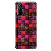 Oppo Realme 7 Kılıf Patchwork (22) Tam Koruma Kılıfı Fuşya Bordo