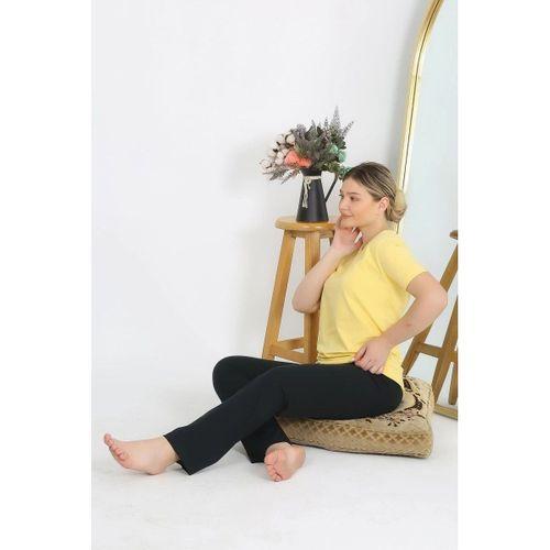 Kadın Kısa Kol Pamuk Penye Pijama Takım Sarı