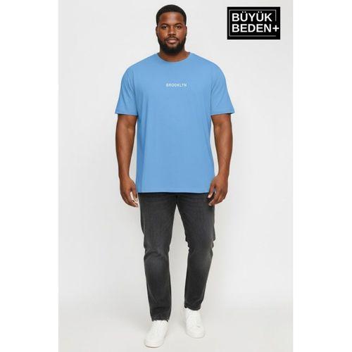 Erkek Büyük Beden Orta Brooklyn Baskılı 3xl-6xl Bisiklet Yaka Tshırt SPR26BTS510-8