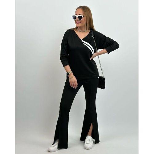 Kadın Uzun Kollu V Yakalı şerit Detaylı Viskon Iki Iplik Bluz Ve Pantolon Ikili Takım