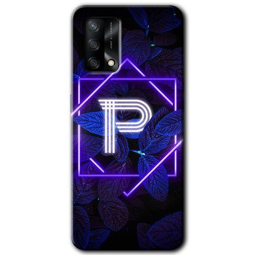 Oppo A54 Kılıf HD Desen Baskılı Arka Kapak - Dark Neon Yaprak P Harfi + Kırılmaz Cam