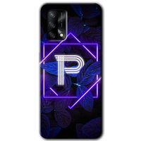 Oppo A54 Kılıf HD Desen Baskılı Arka Kapak - Dark Neon Yaprak P Harfi + Kırılmaz Cam